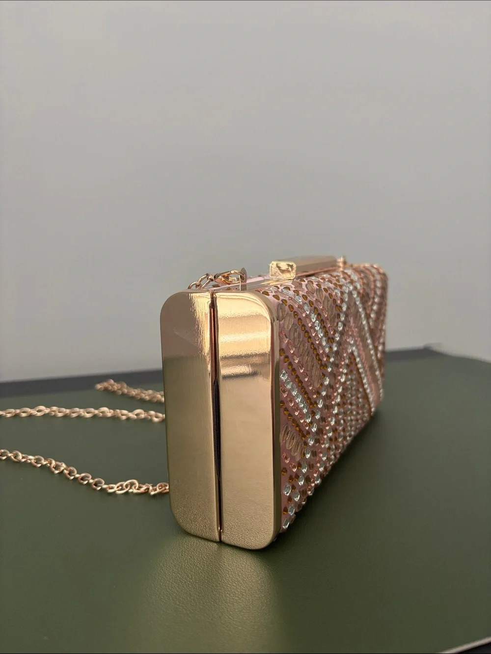 ANTONIO MELANI Pink Jeweled Evening Clutch with Gold Chain